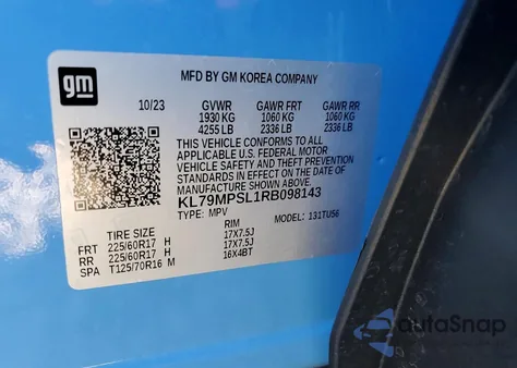 2024 Chevrolet Trailblazer Lt z USA, uszkodzony, nr VIN KL79MPSL1RB098143